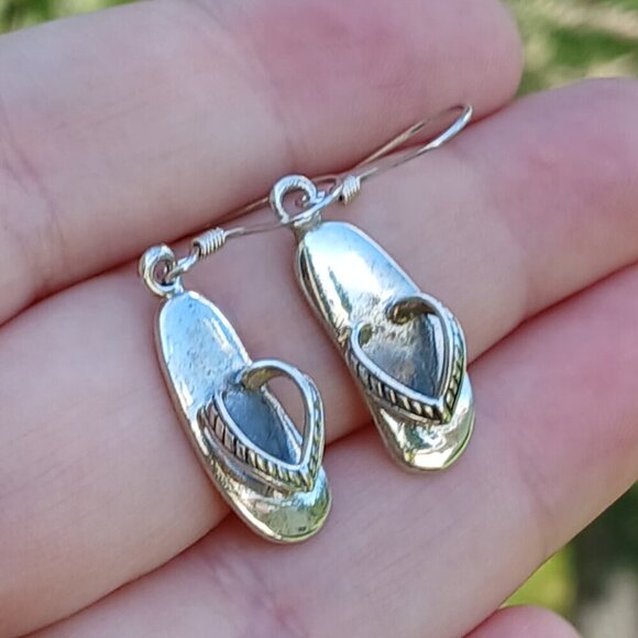 Sterling Silver 925 Flip Flop Hook Earrings - Picture 4 of 6